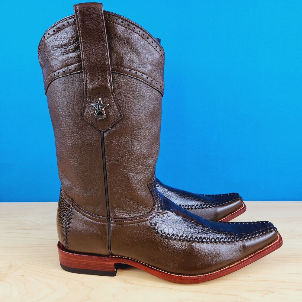 Los Altos Brown Genuine Ostrich Leg Exotic Square Toe Cowboy Boots 770507 US10.5